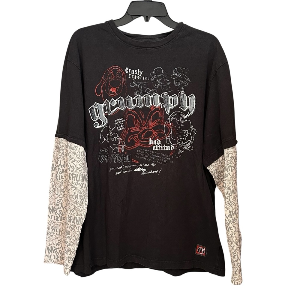 Disney Parks Black Long Sleeve Grumpy Crusty 7 Dwarves Graphic T-shirt Sz L